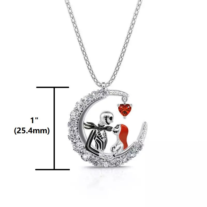 NIGHTMARE BEFORE CHRISTMAS JACK AND SALLY CRESCENT MOON PENDENT NECKLACE