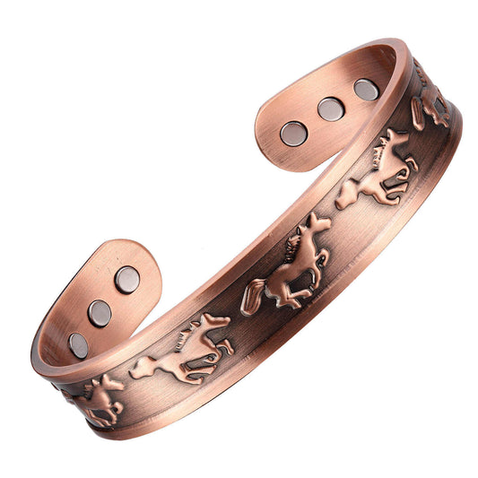 Copper Magnetic Bracelet Antique Copper Arthritis Pain Therapy Energy Cuff Horse