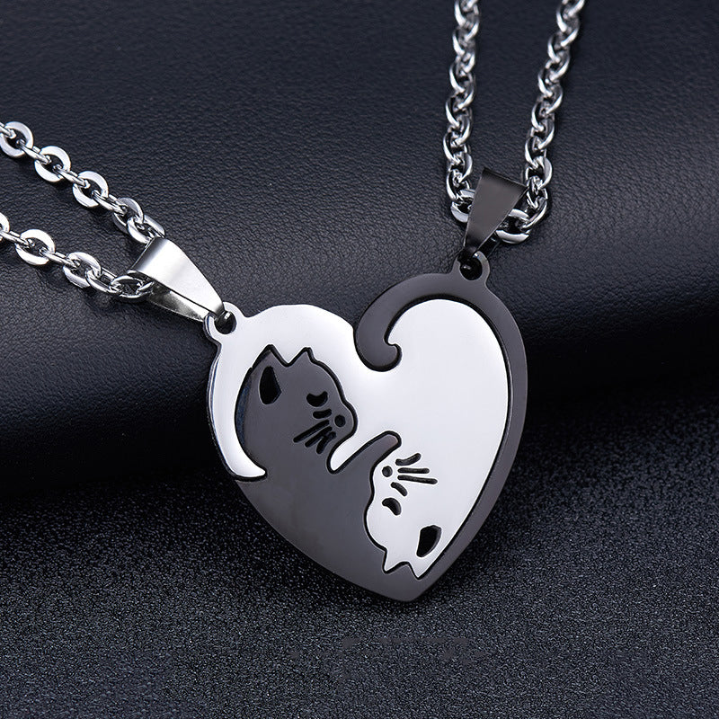 Cats Heart Pendent Couple's Necklaces