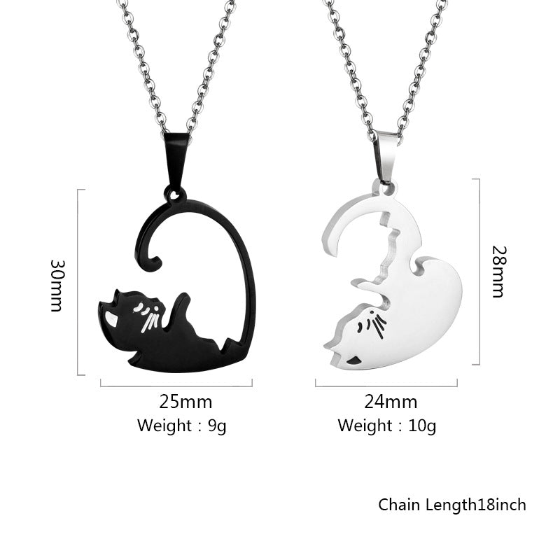 Cats Heart Pendent Couple's Necklaces