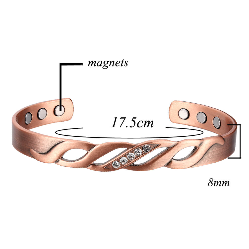 Women's Copper Bracelet Bangle Magnetic Therapy Cuff Crystal Bracelet