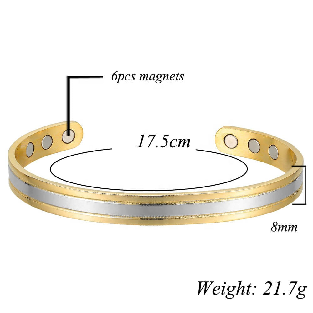 Bi-Colored Solid Copper Magnetic Therapy Bracelet, Adjustable