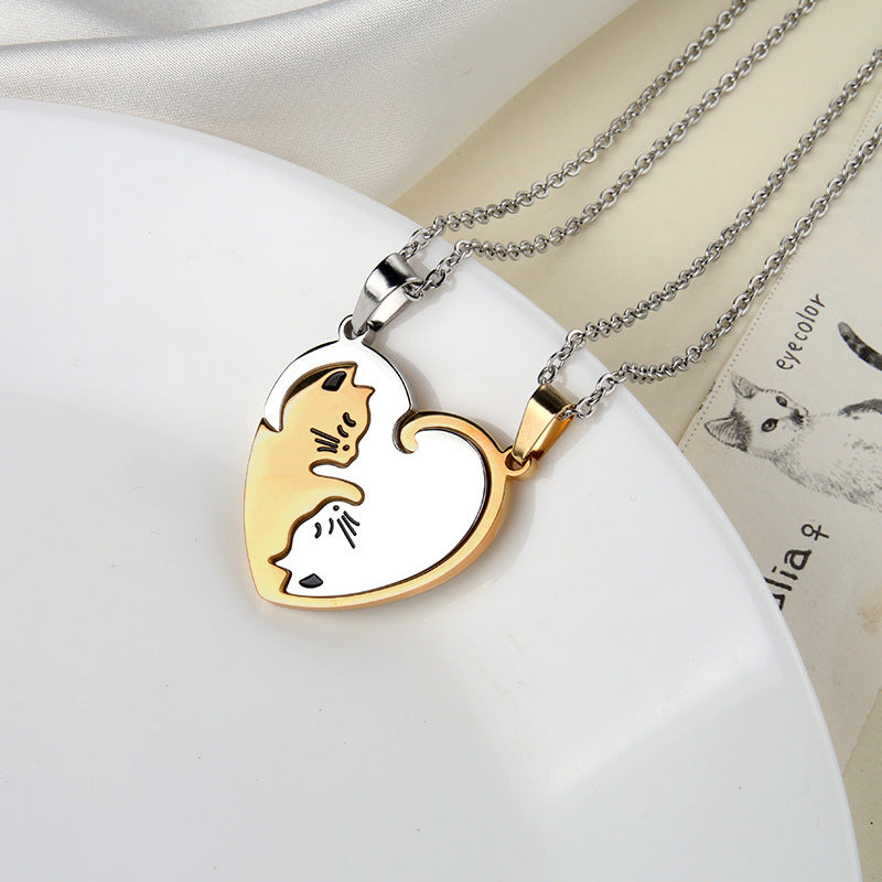 Cats Heart Pendent Couple's Necklaces