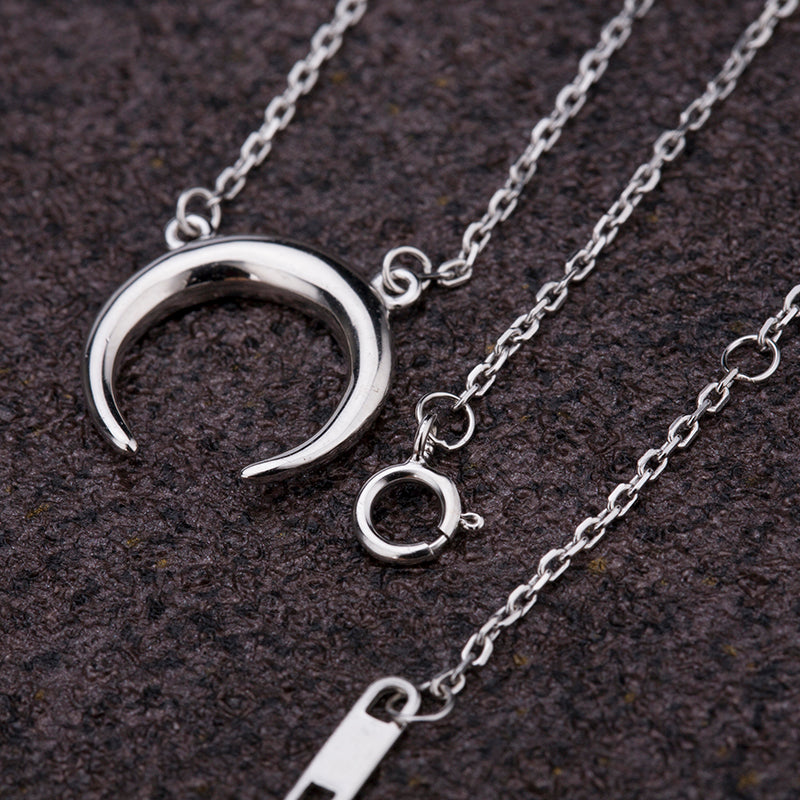 Sterling 925 Sliver Choker Moon Pendent Necklace