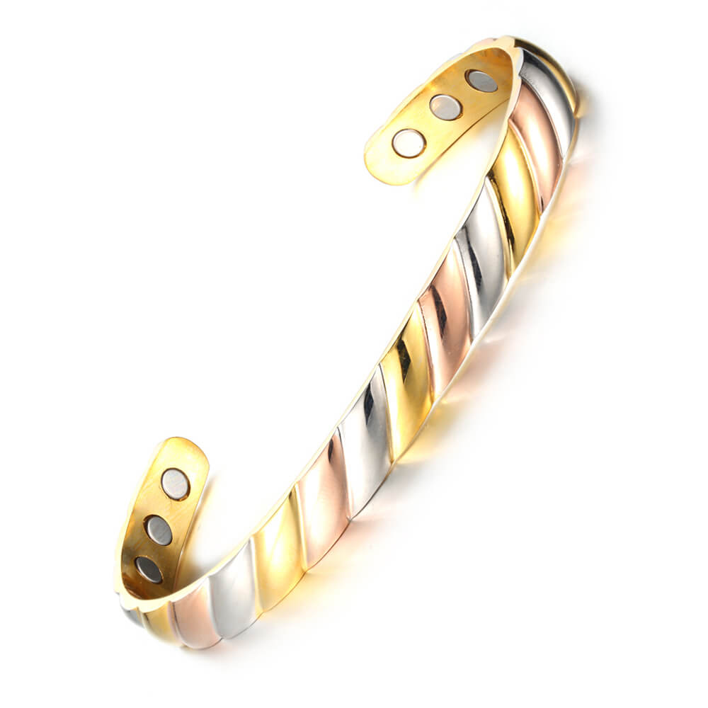 Tri-Colored Solid Copper Magnetic Therapy Bracelet Adjustable