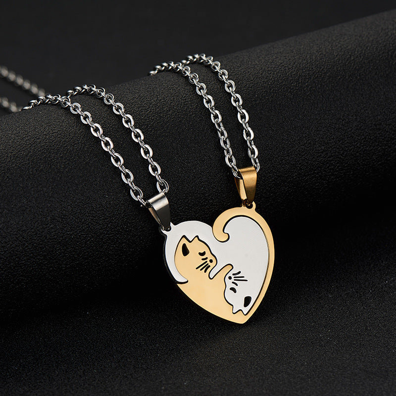 Cats Heart Pendent Couple's Necklaces