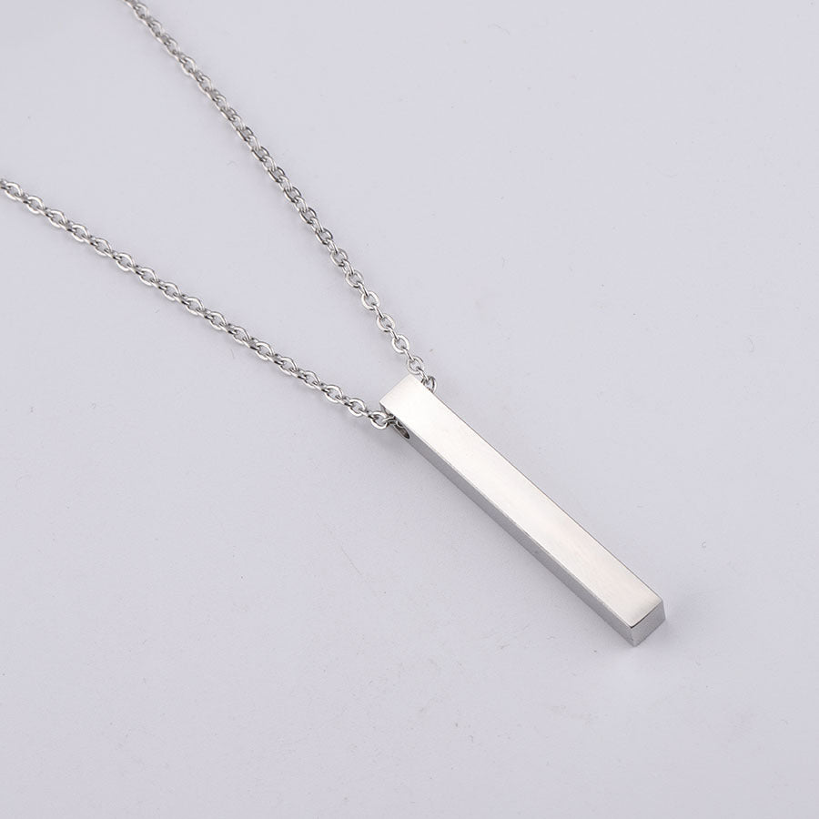 Stainless Steel Thin Vertical Bar Pendant Chain Necklace