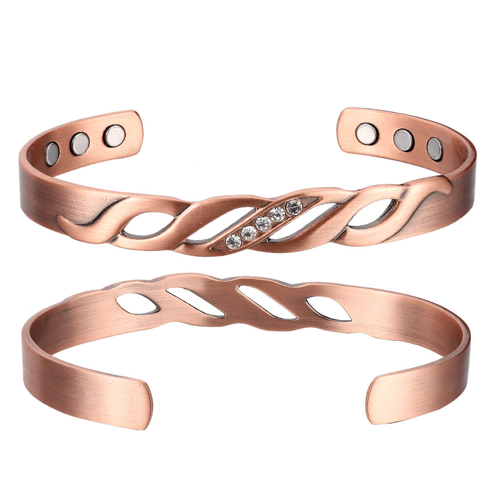 Women's Copper Bracelet Bangle Magnetic Therapy Cuff Crystal Bracelet