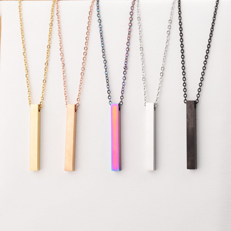 Stainless Steel Thin Vertical Bar Pendant Chain Necklace