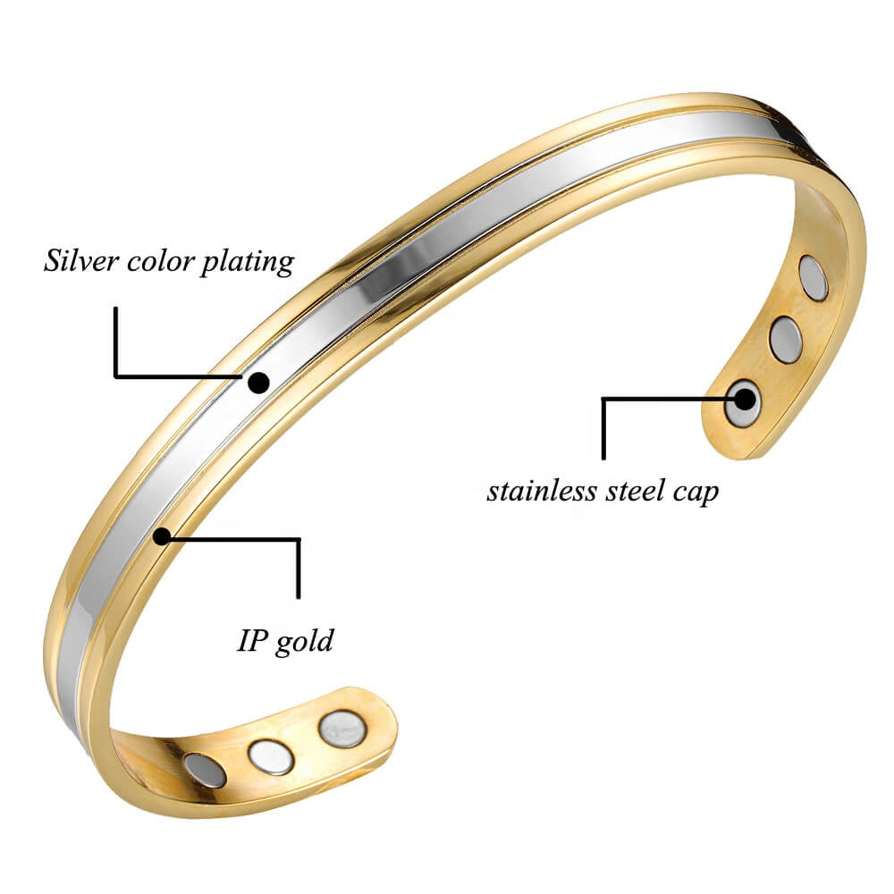 Bi-Colored Solid Copper Magnetic Therapy Bracelet, Adjustable