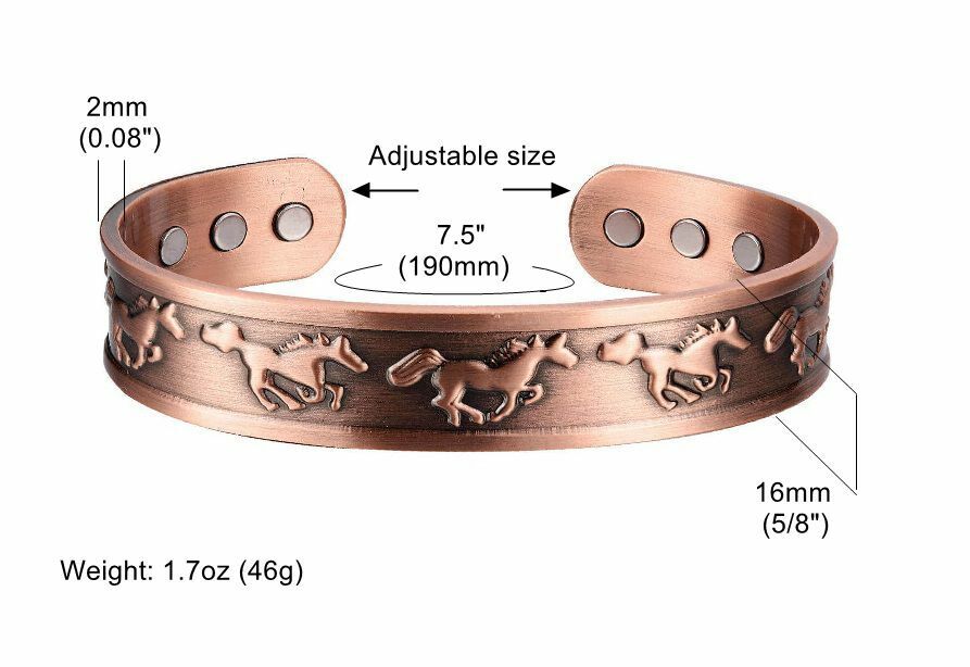 Copper Magnetic Bracelet Antique Copper Arthritis Pain Therapy Energy Cuff Horse