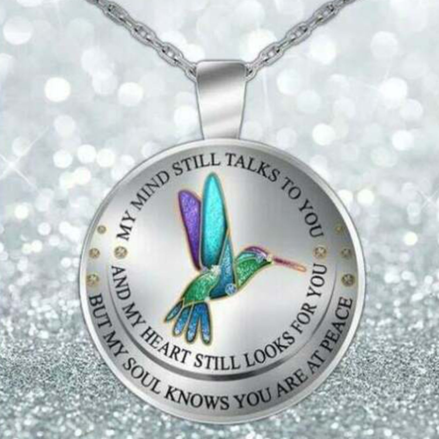 Hummingbird Memorial Necklace Round Pendant Necklace