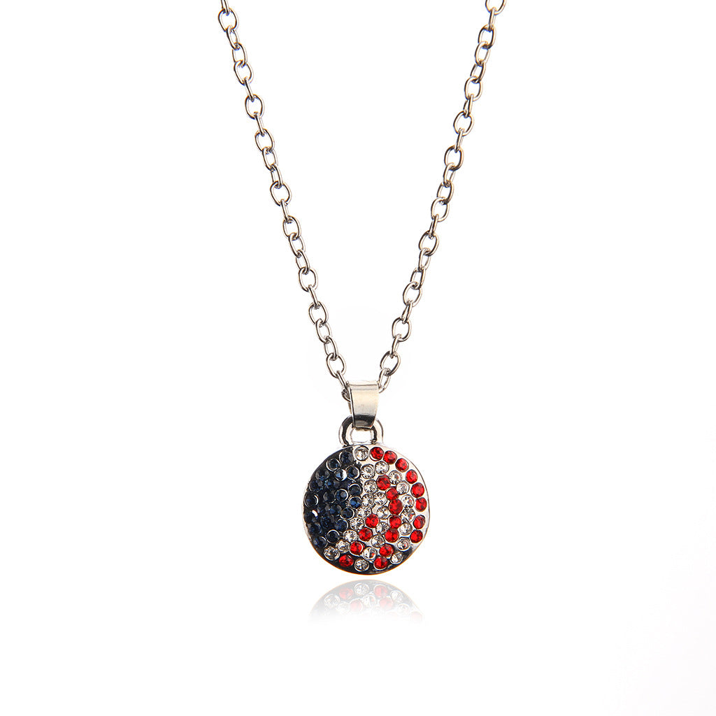 Cubic Zirconia Diamond American Flag Round Pendent Necklace