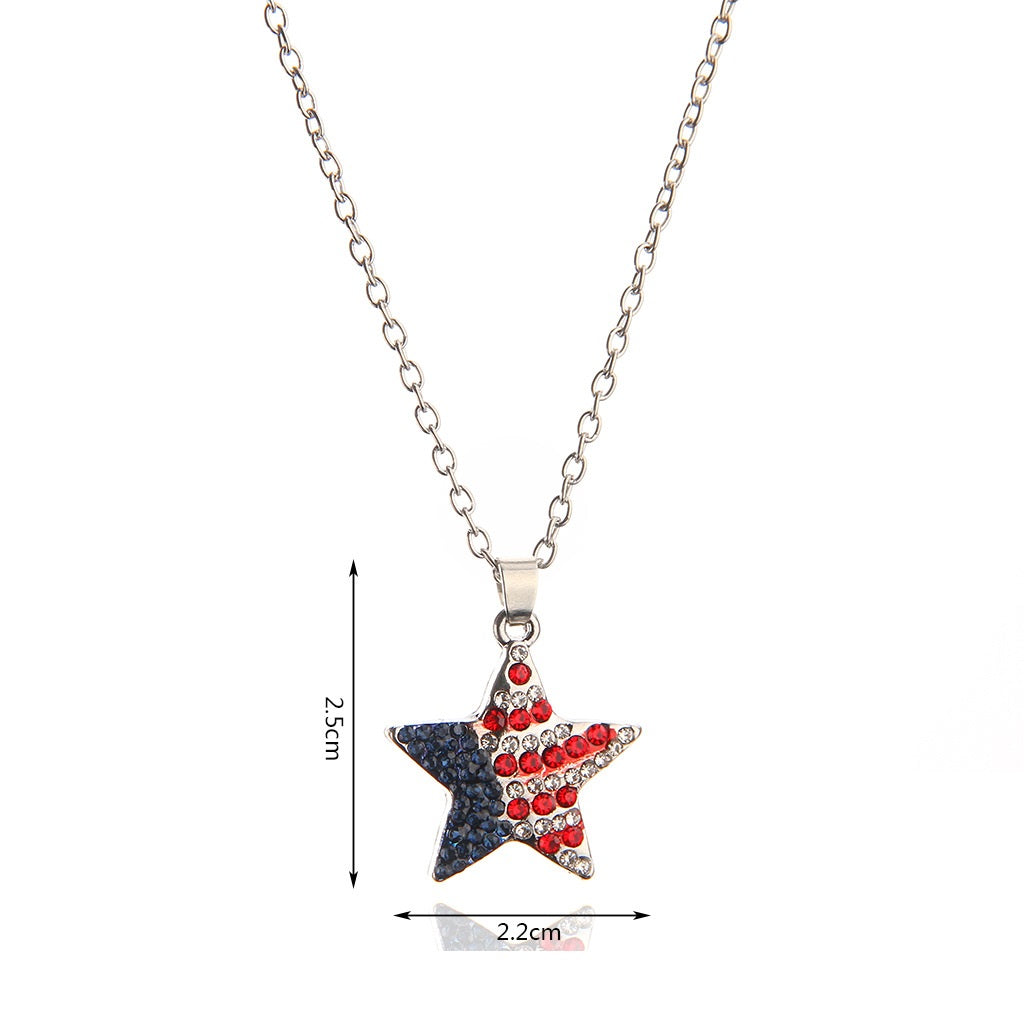 Cubic Zirconia Diamond American Flag Star Pendent Necklace