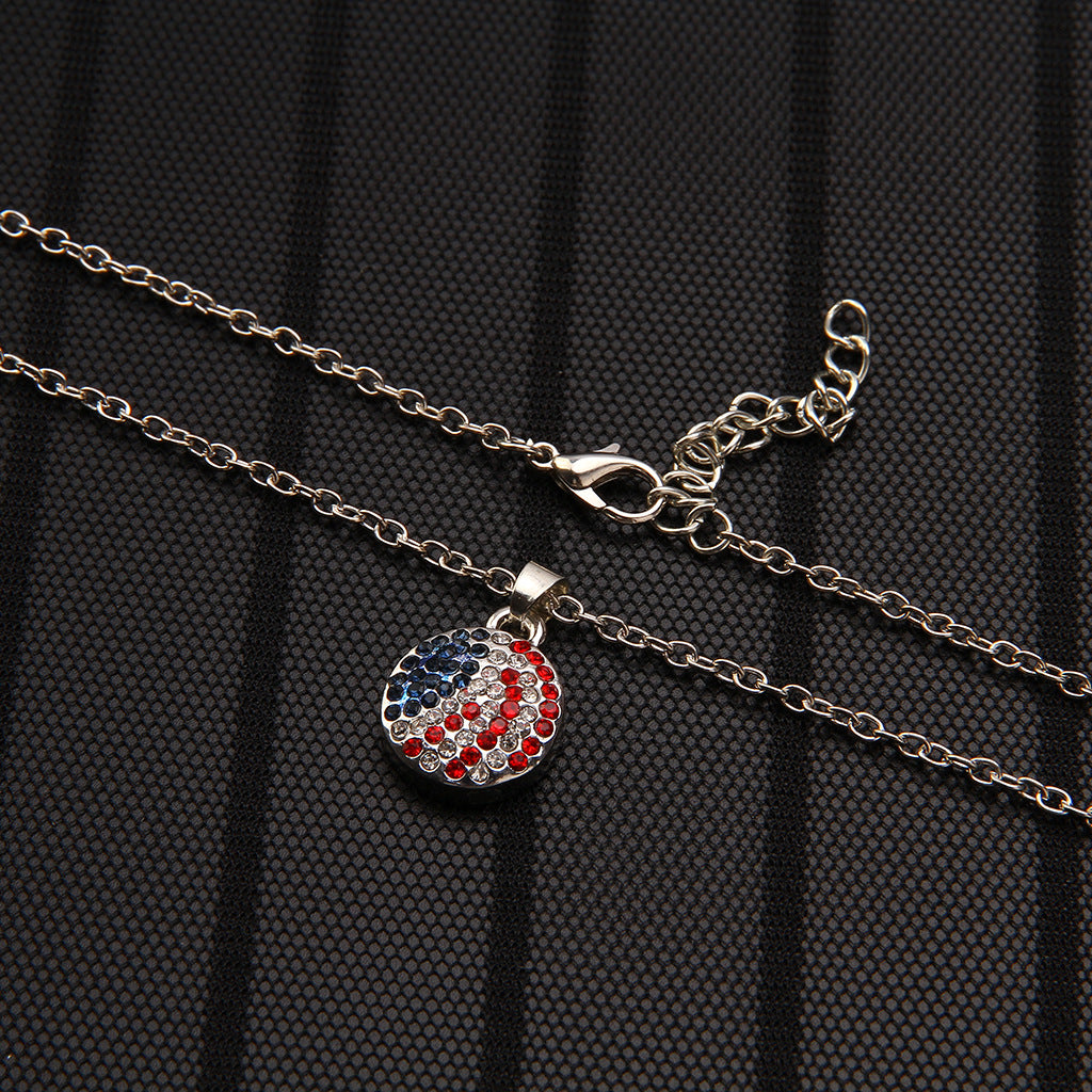 Cubic Zirconia Diamond American Flag Round Pendent Necklace