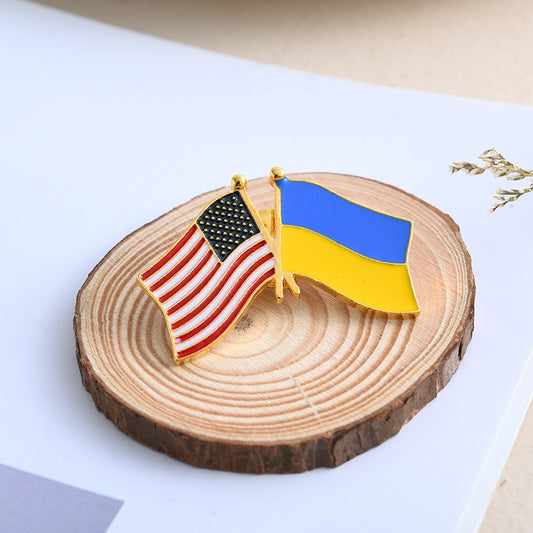 Ukraine/America Flag Enameled Brooch