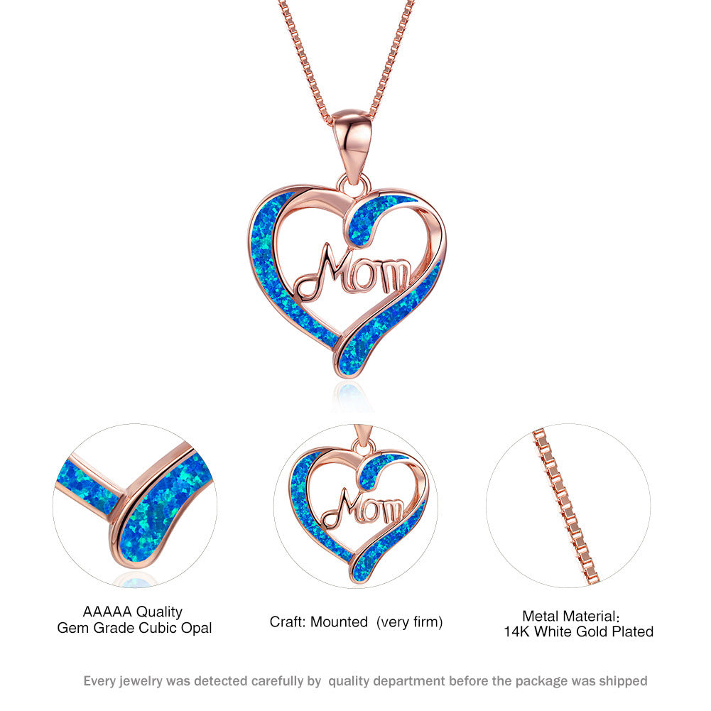 MOM Heart Crystal Rhinestone Pendant Necklace