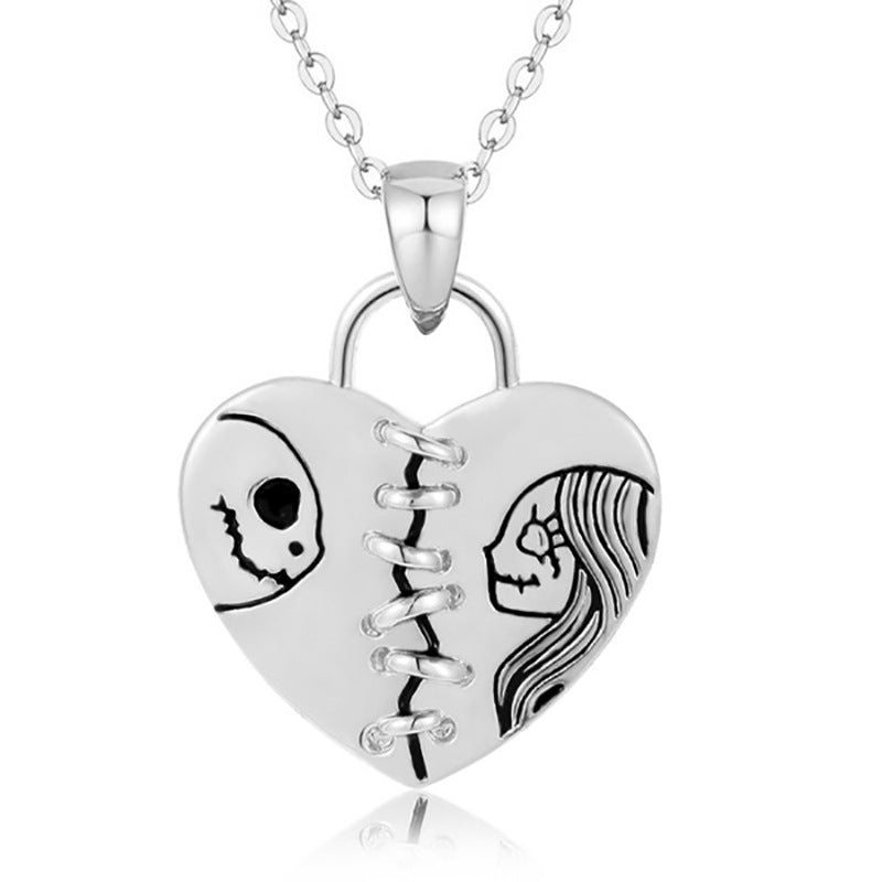 Jack and Sally Skeletons Family Heart Pendant Necklace