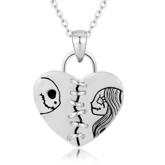 Jack and Sally Skeletons Family Heart Pendant Necklace