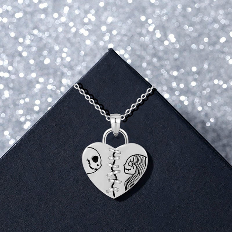 Jack and Sally Skeletons Family Heart Pendant Necklace