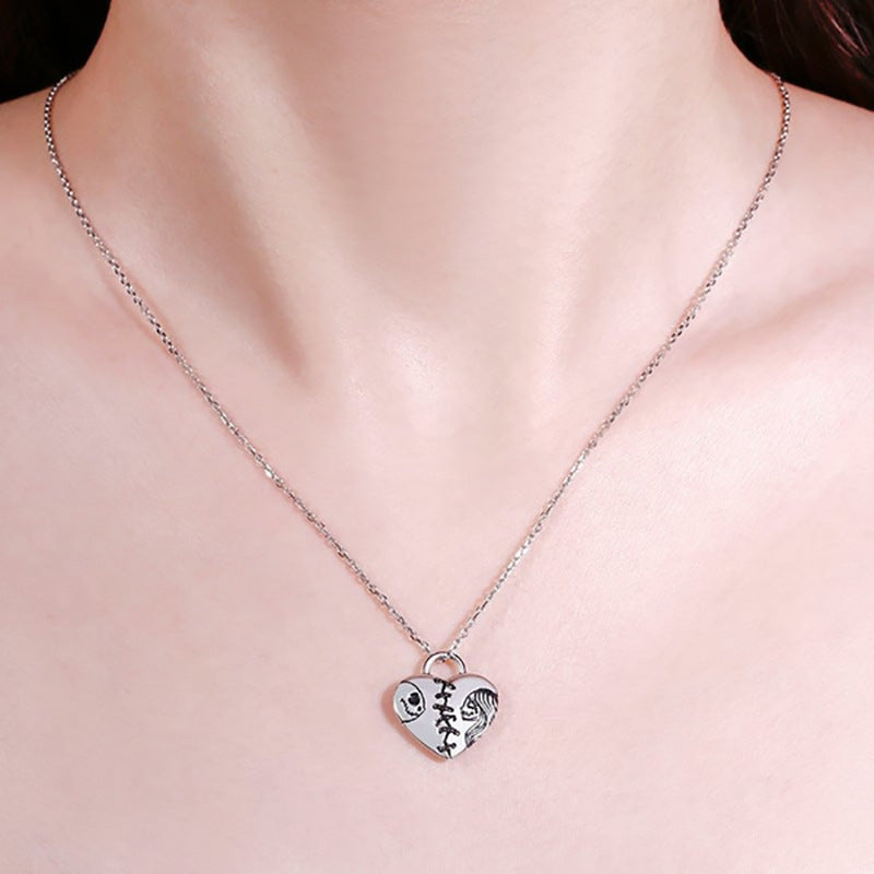 Jack and Sally Skeletons Family Heart Pendant Necklace