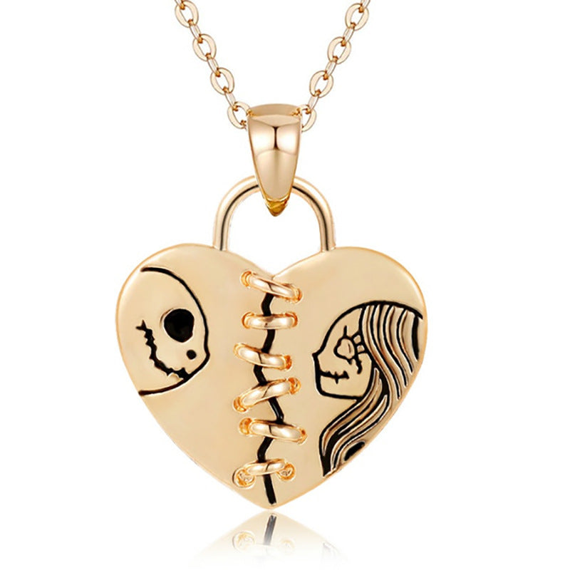 Jack and Sally Skeletons Family Heart Pendant Necklace