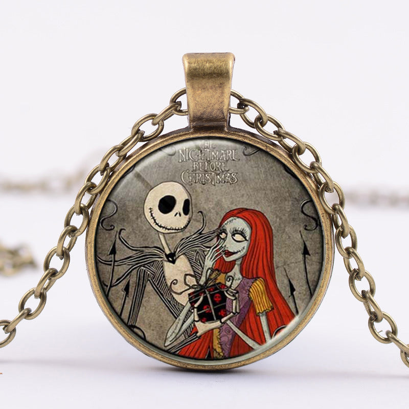 JAKE & SALLY NIGHTMARE BEFORE CHRISTMAS ROUND PENDANT NECKLACE