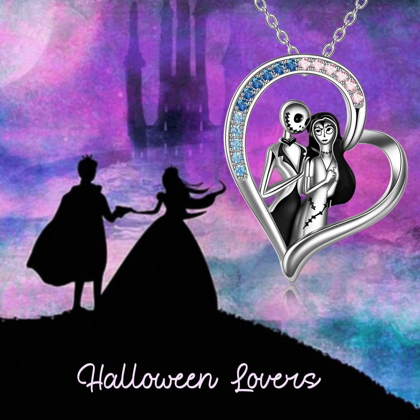 JAKE SKELLINGTON & SALLY NIGHTMARE BEFORE CHRISTMAS PENDANT NECKLACE