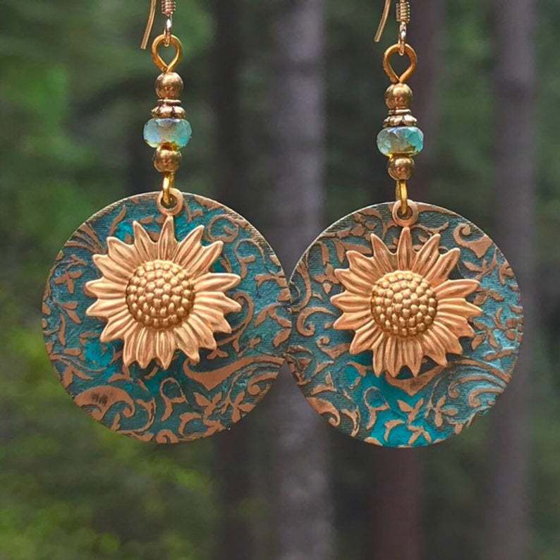 Bohemian Style Sunflower Round Drop Earrings