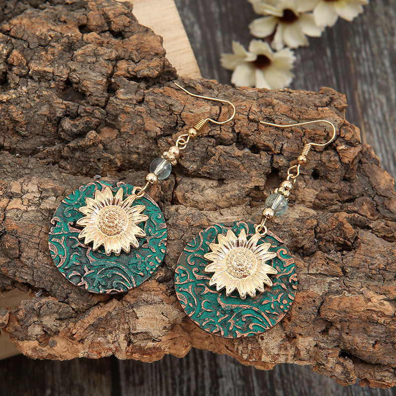 Bohemian Style Sunflower Round Drop Earrings