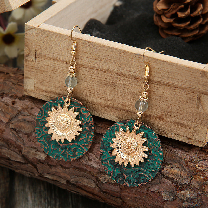 Bohemian Style Sunflower Round Drop Earrings