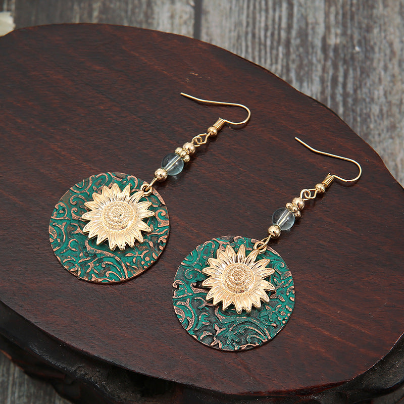 Bohemian Style Sunflower Round Drop Earrings