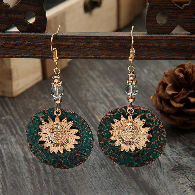 Bohemian Style Sunflower Round Drop Earrings