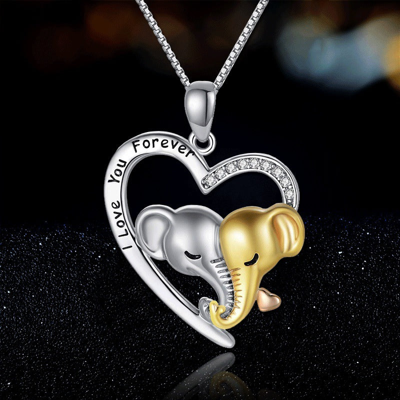 "I Love You" Forever Couple Elephants Heart Pendent Necklace