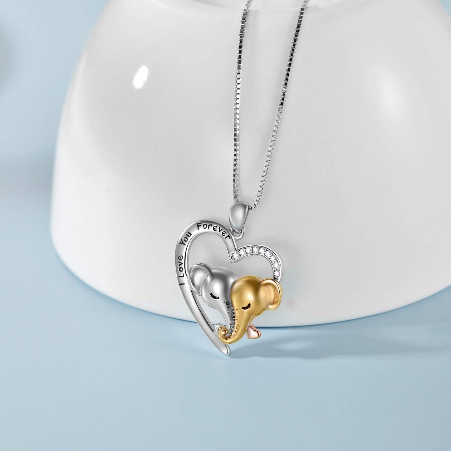 "I Love You" Forever Couple Elephants Heart Pendent Necklace