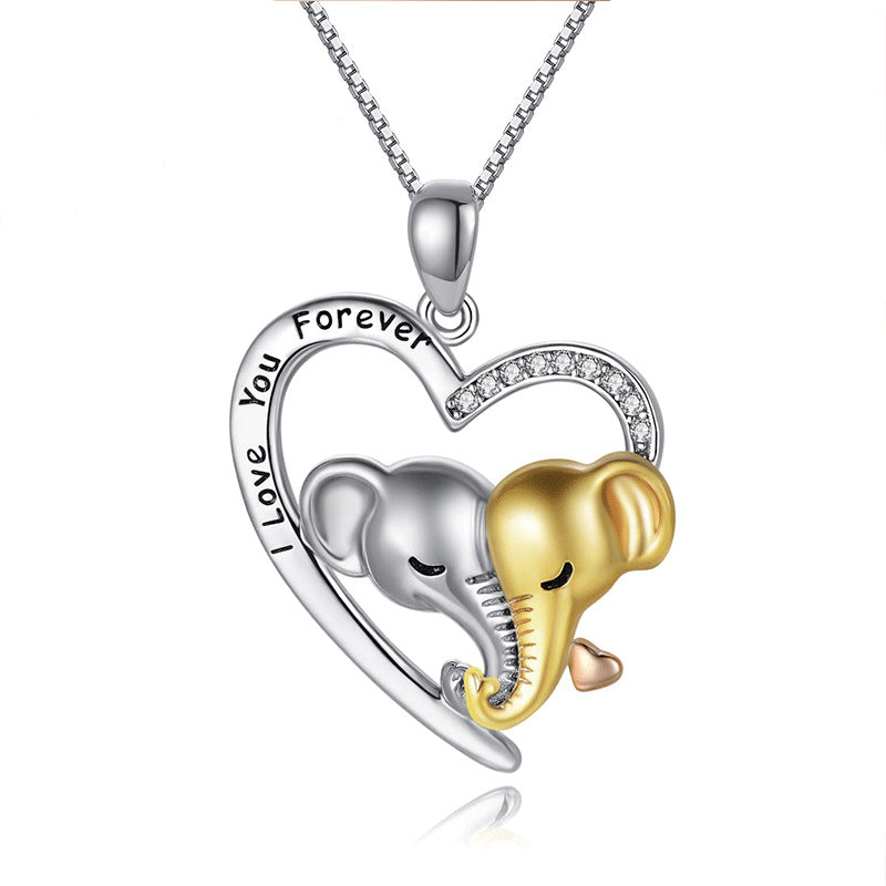 "I Love You" Forever Couple Elephants Heart Pendent Necklace