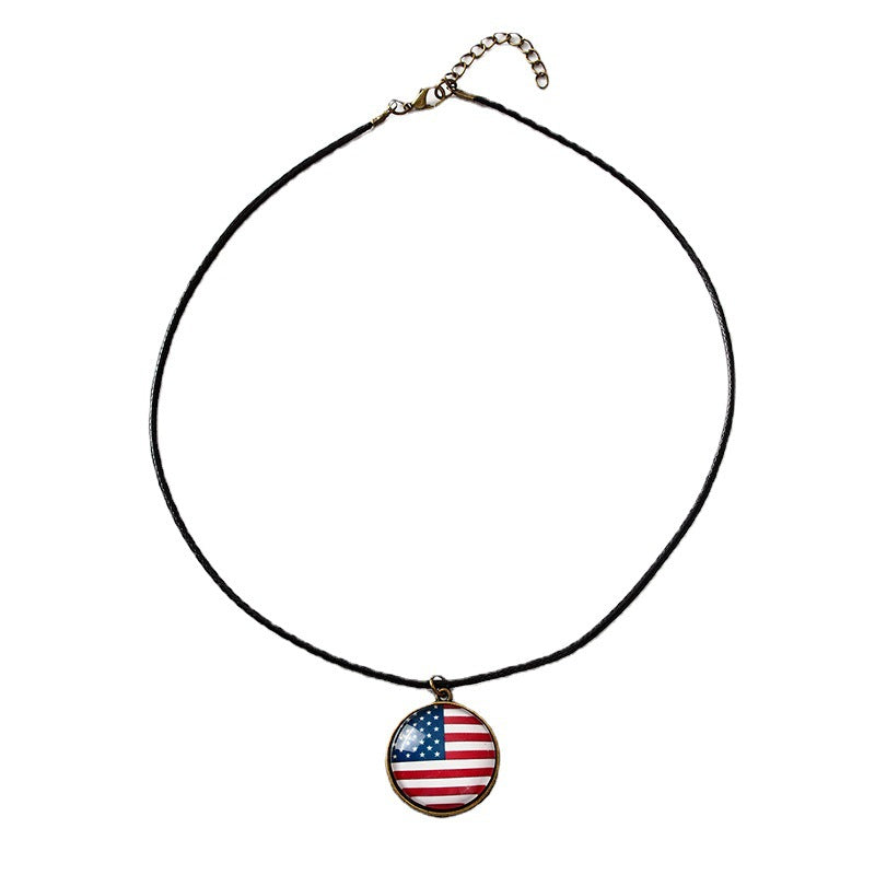 American Flag Round pendent Necklace