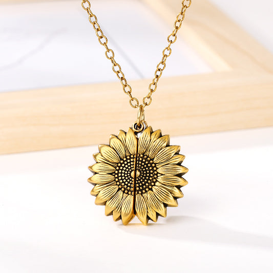 Sunflower "YOU ARE MY Sunshine" Locket Pendent Necklace Active