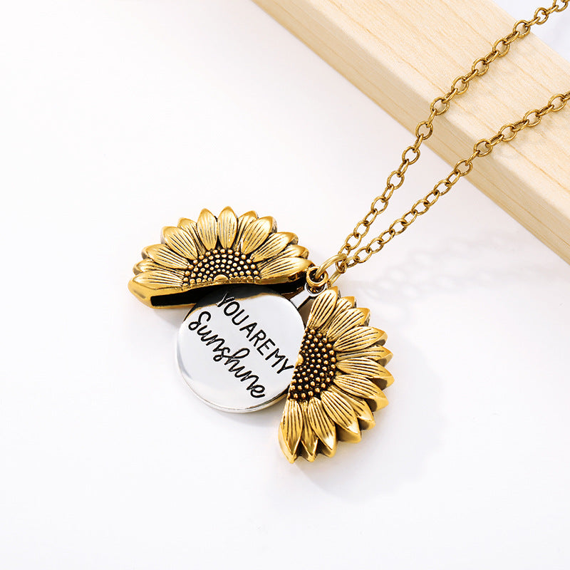 Sunflower "YOU ARE MY Sunshine" Locket Pendent Necklace Active