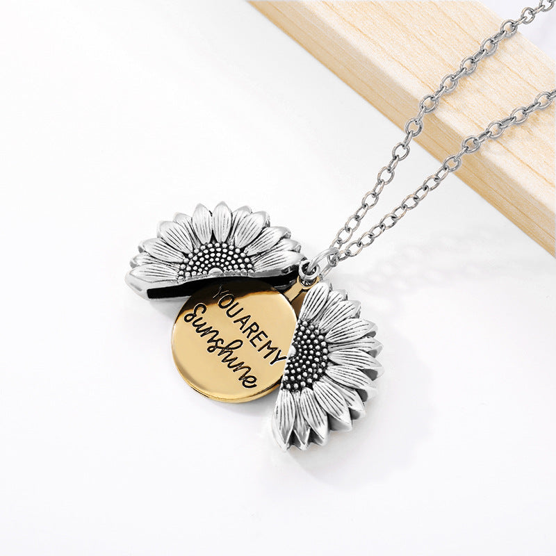 Sunflower "YOU ARE MY Sunshine" Locket Pendent Necklace Active