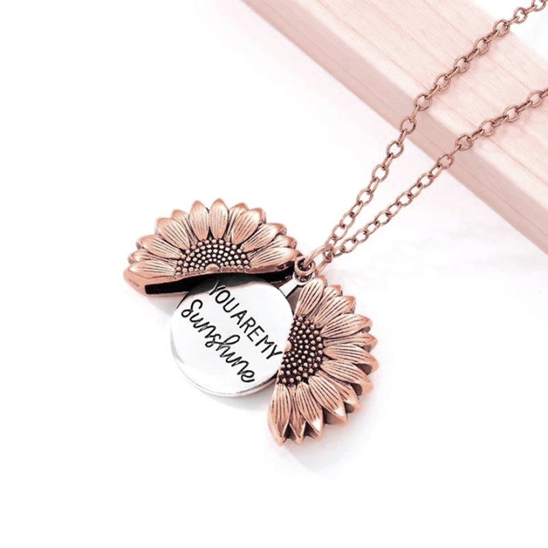 Sunflower "YOU ARE MY Sunshine" Locket Pendent Necklace Active