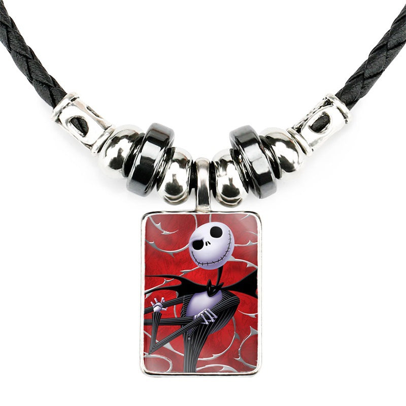 Jack and Sally "Nightmare before Christmas" Rectangular Pendent Necklace