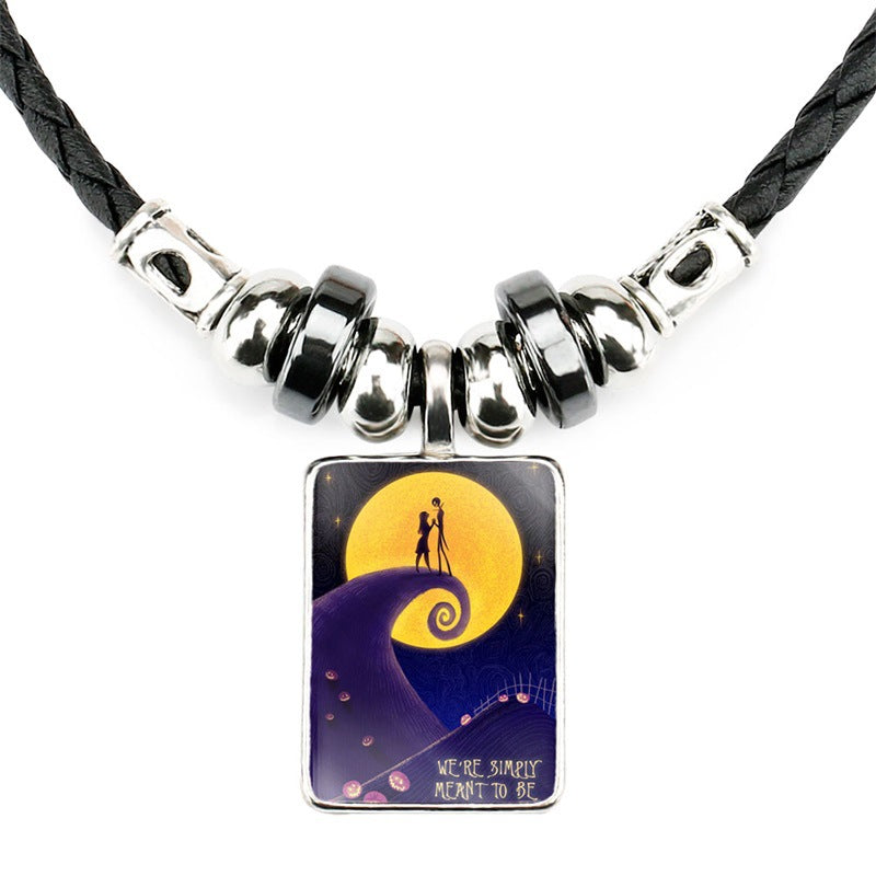 Jack and Sally "Nightmare before Christmas" Rectangular Pendent Necklace