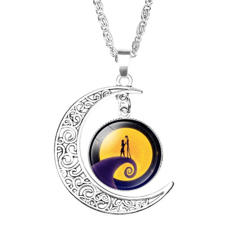 Crescent Necklace Jack And Sally Nightmare Before Christmas Moon Pendant