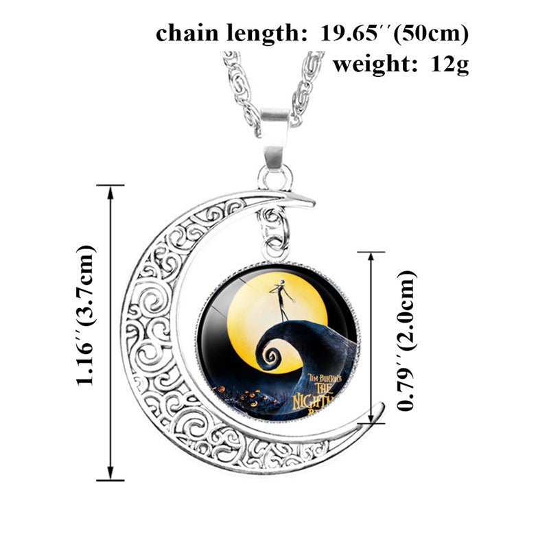 Crescent Necklace Jack And Sally Nightmare Before Christmas Moon Pendant