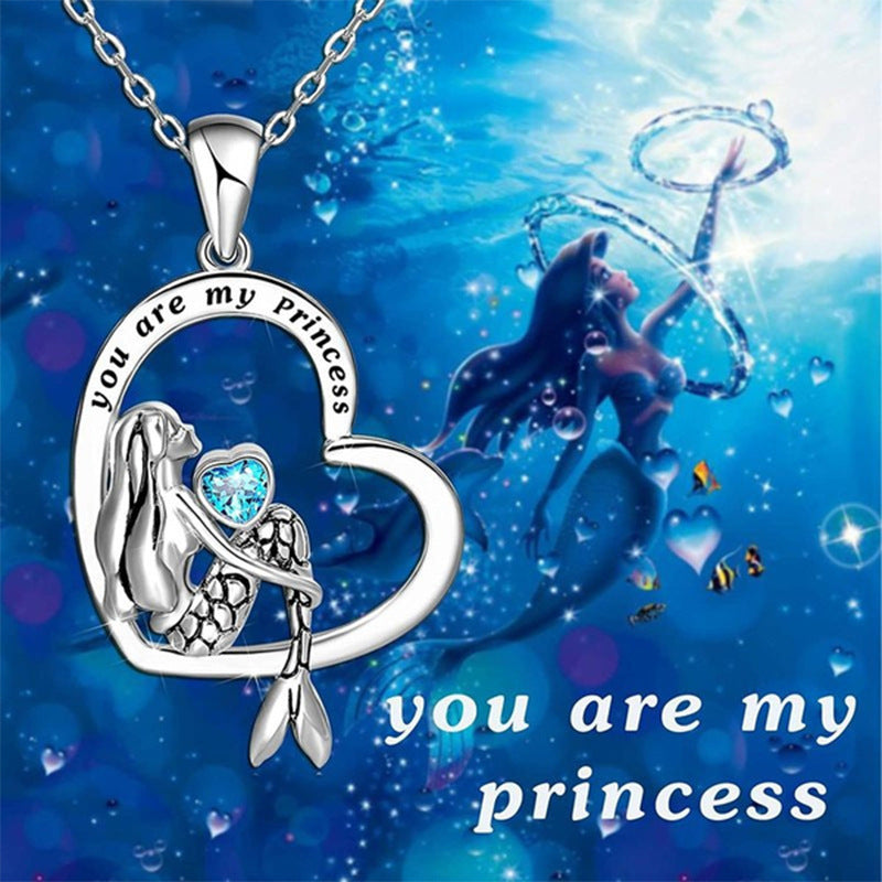 "you are my princess" Mermaid Heart Pendent Necklace