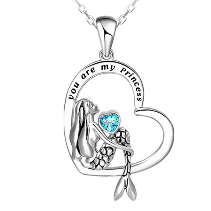 "you are my princess" Mermaid Heart Pendent Necklace