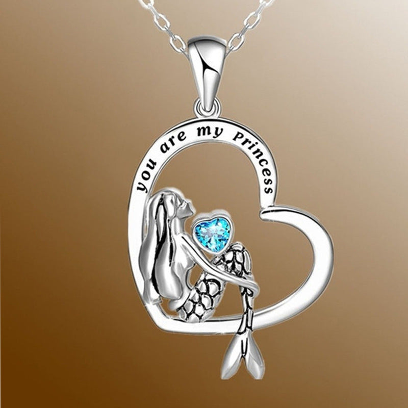 "you are my princess" Mermaid Heart Pendent Necklace