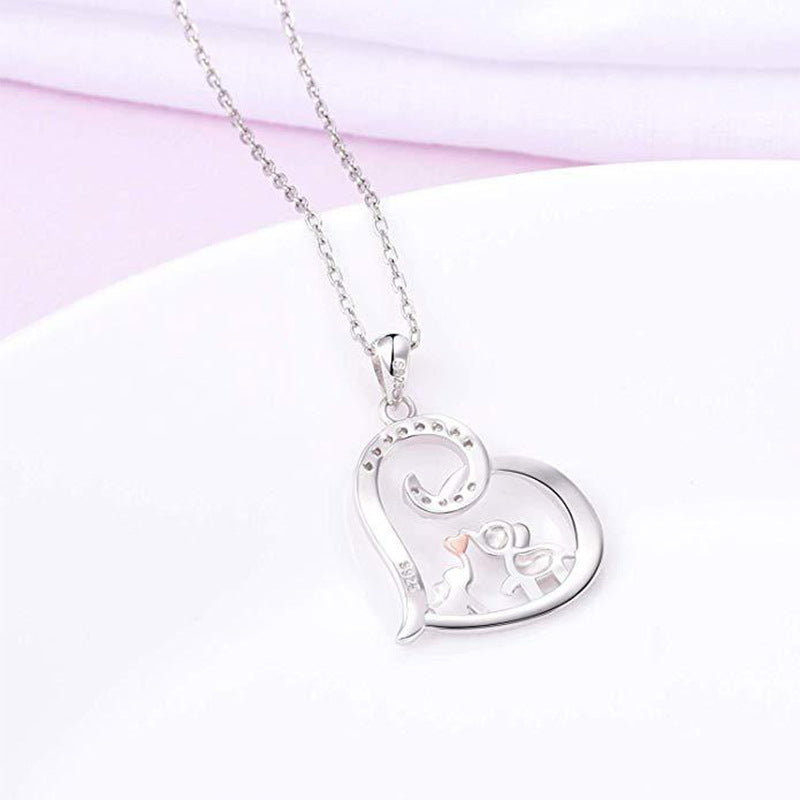 "I Love You" Peach Heart Birthstone Mother and Baby Elephant Pendent Necklace