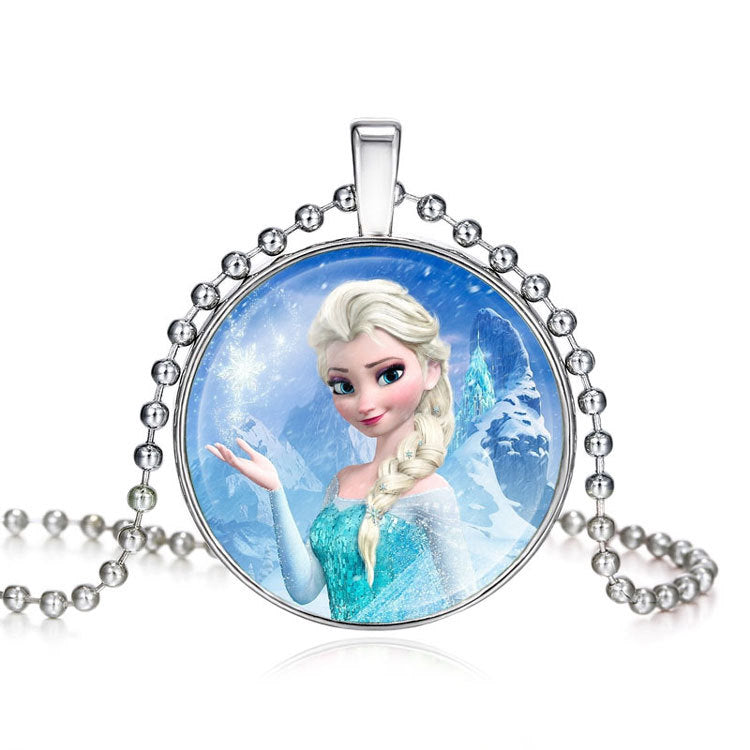 Princess Round Pendent Necklace, Elsa, Anna, Mulan, Ariel and More